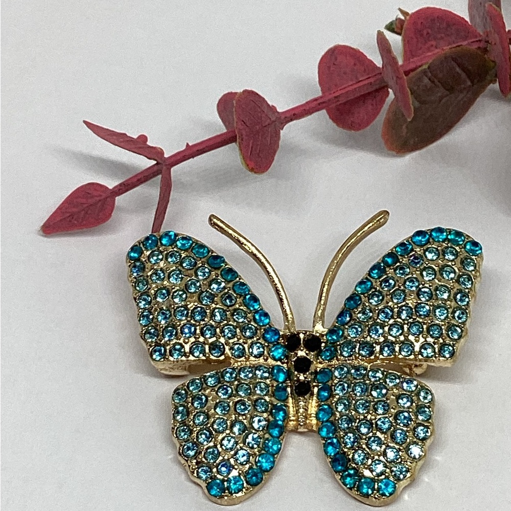 Elegant Gold and Blue Butterfly Brooch